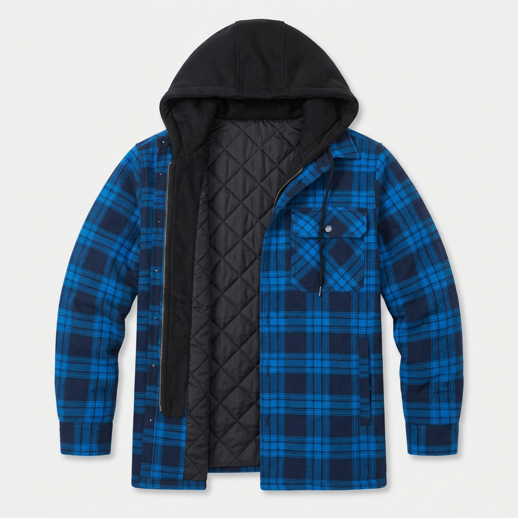 Veste Bomber à Carreaux Capuche Doublure Matelassée pour Homme