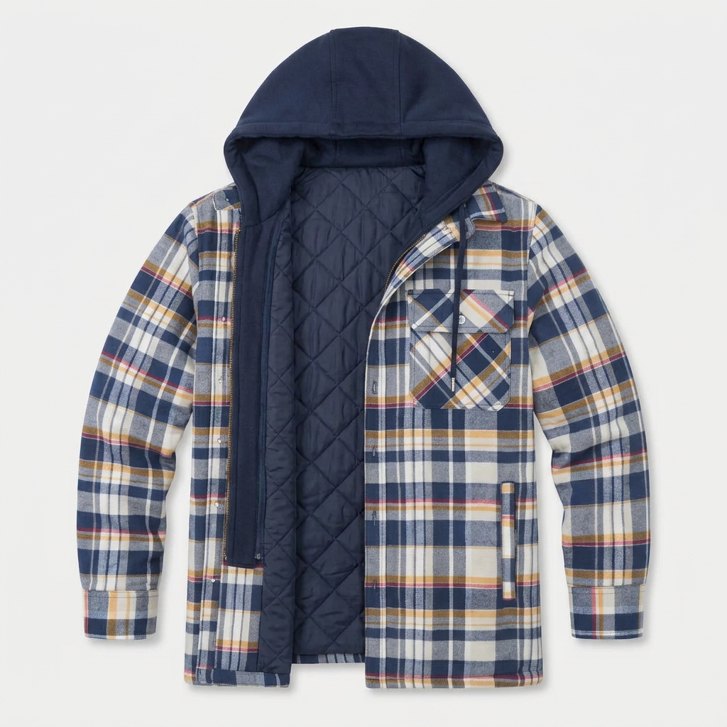 Veste Bomber à Carreaux Capuche Doublure Matelassée pour Homme