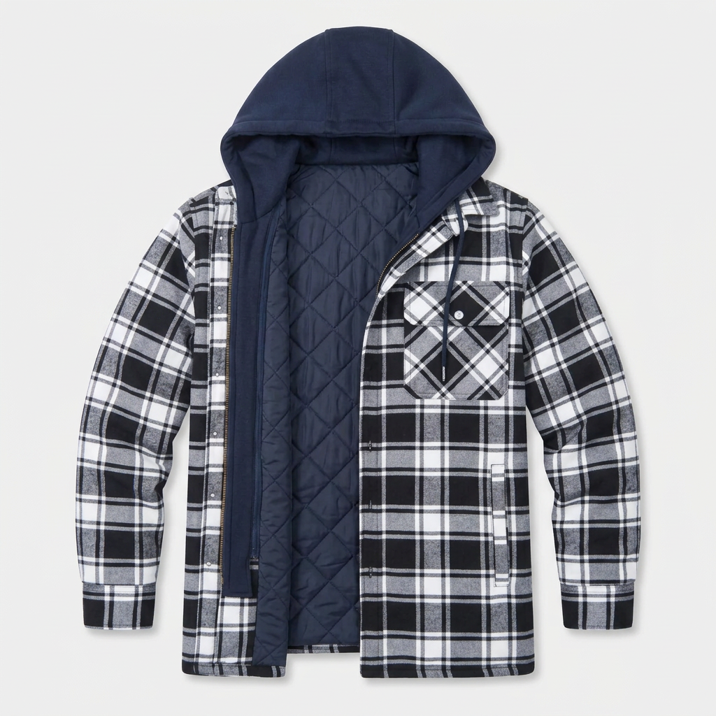 Veste Bomber à Carreaux Capuche Doublure Matelassée pour Homme