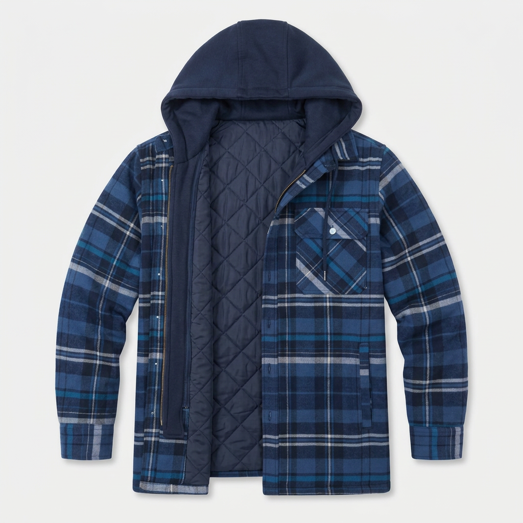 Veste Bomber à Carreaux Capuche Doublure Matelassée pour Homme