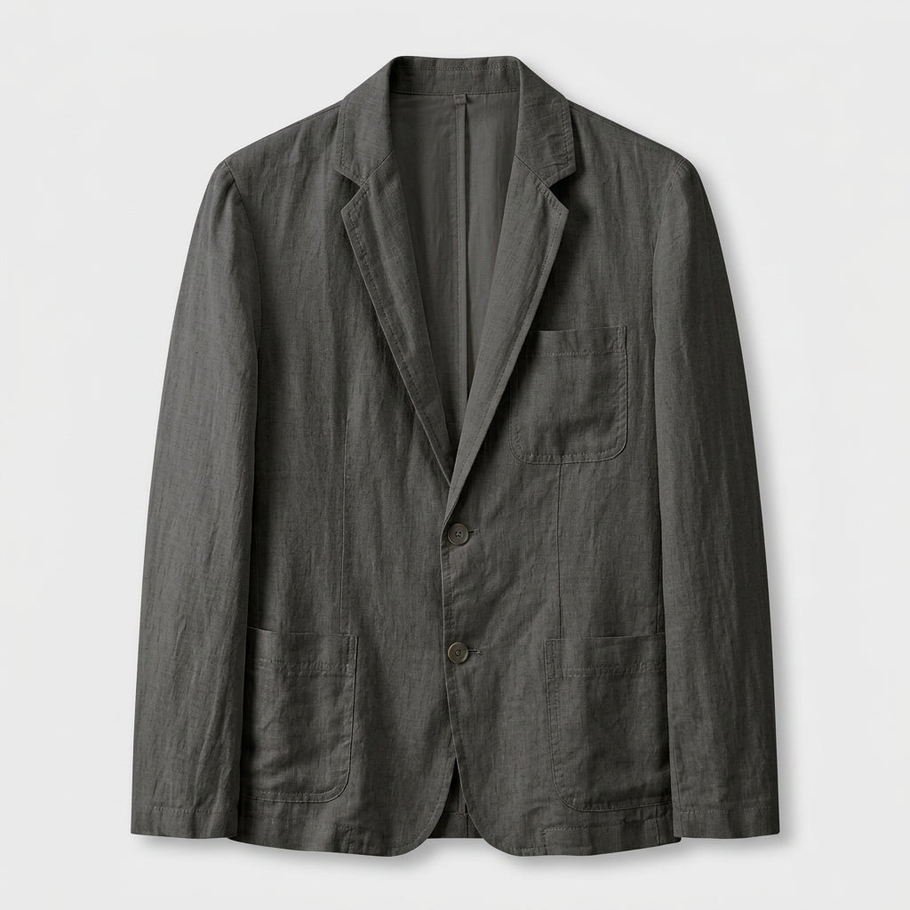 Men's Notched Lapel Structured Fit Linen Blend Blazer