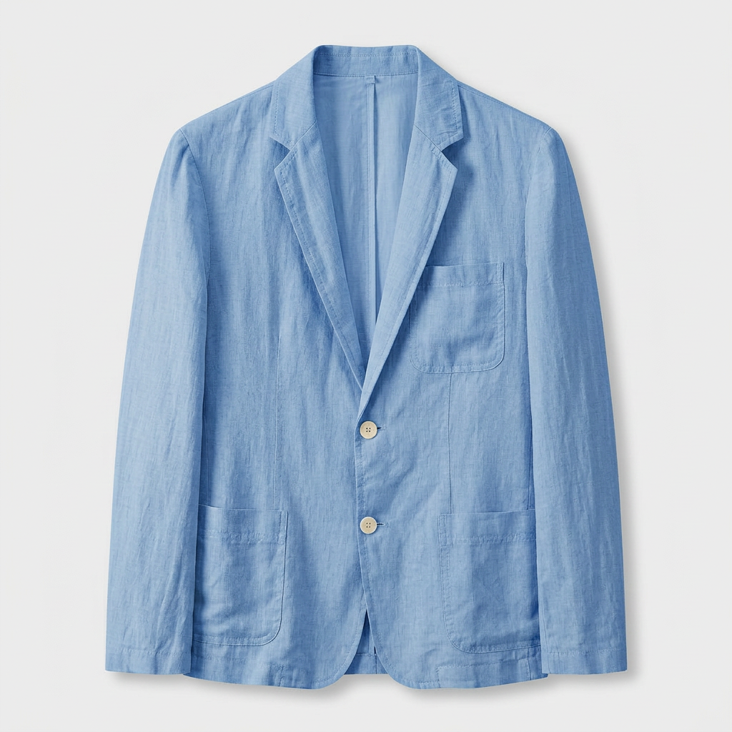 Men's Notched Lapel Structured Fit Linen Blend Blazer