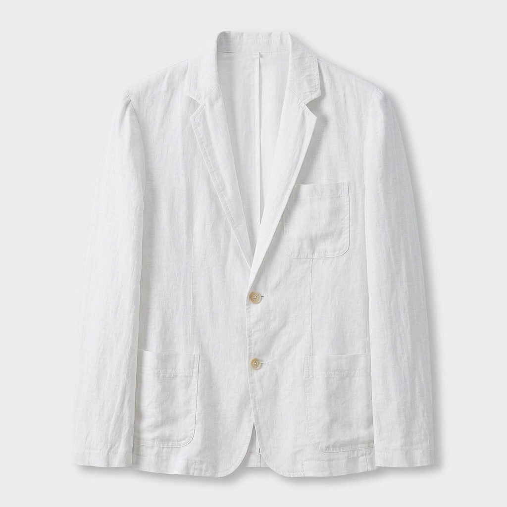 Men's Notched Lapel Structured Fit Linen Blend Blazer