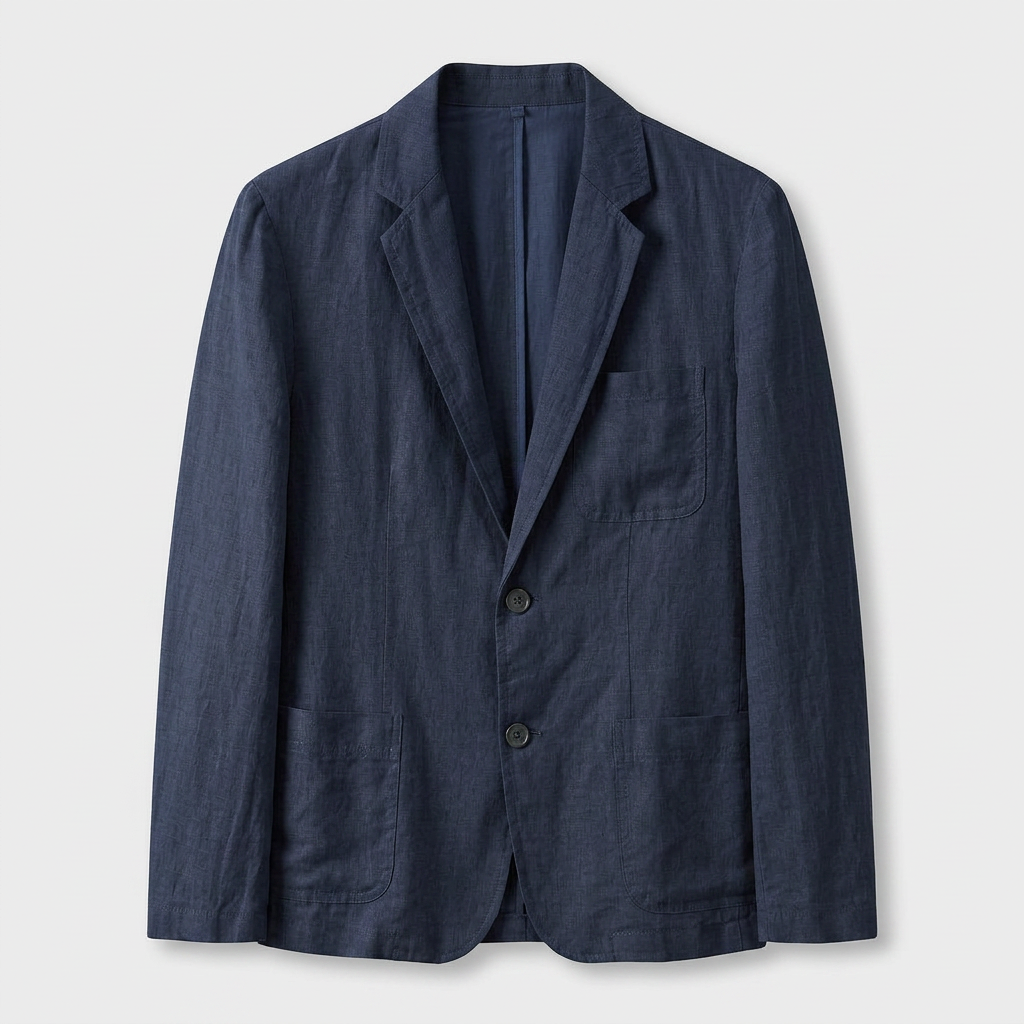 Men's Notched Lapel Structured Fit Linen Blend Blazer