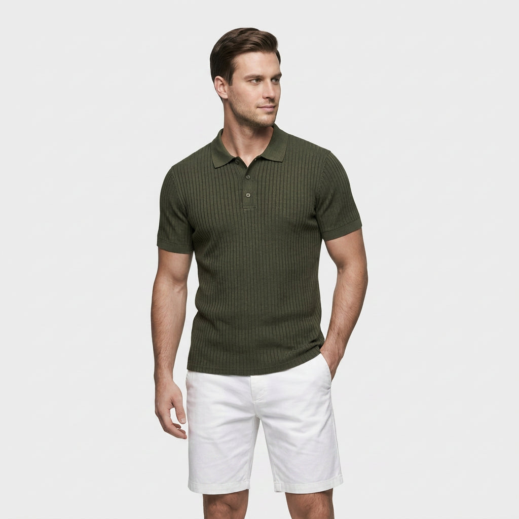 Polo Maille Côtelée Manches Courtes Coupe Ajustée pour Homme