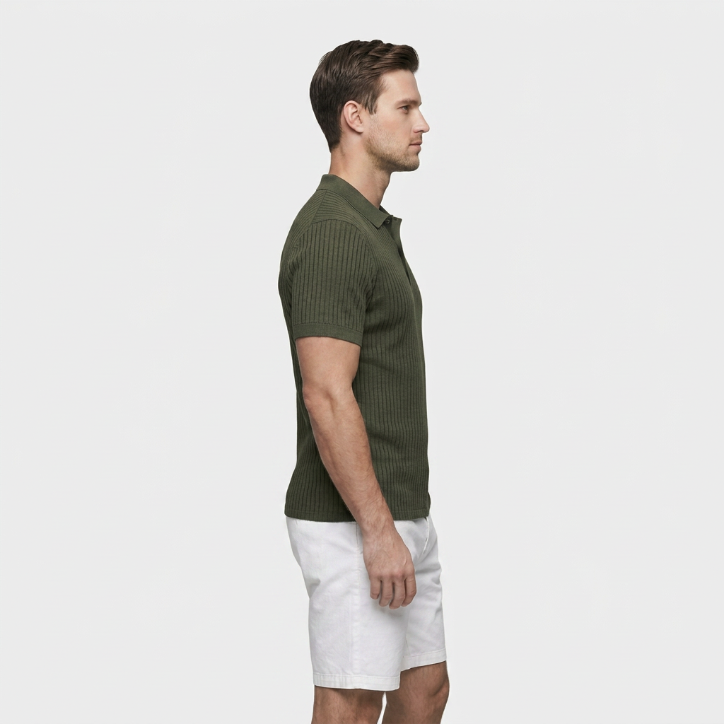 Polo Maille Côtelée Manches Courtes Coupe Ajustée pour Homme