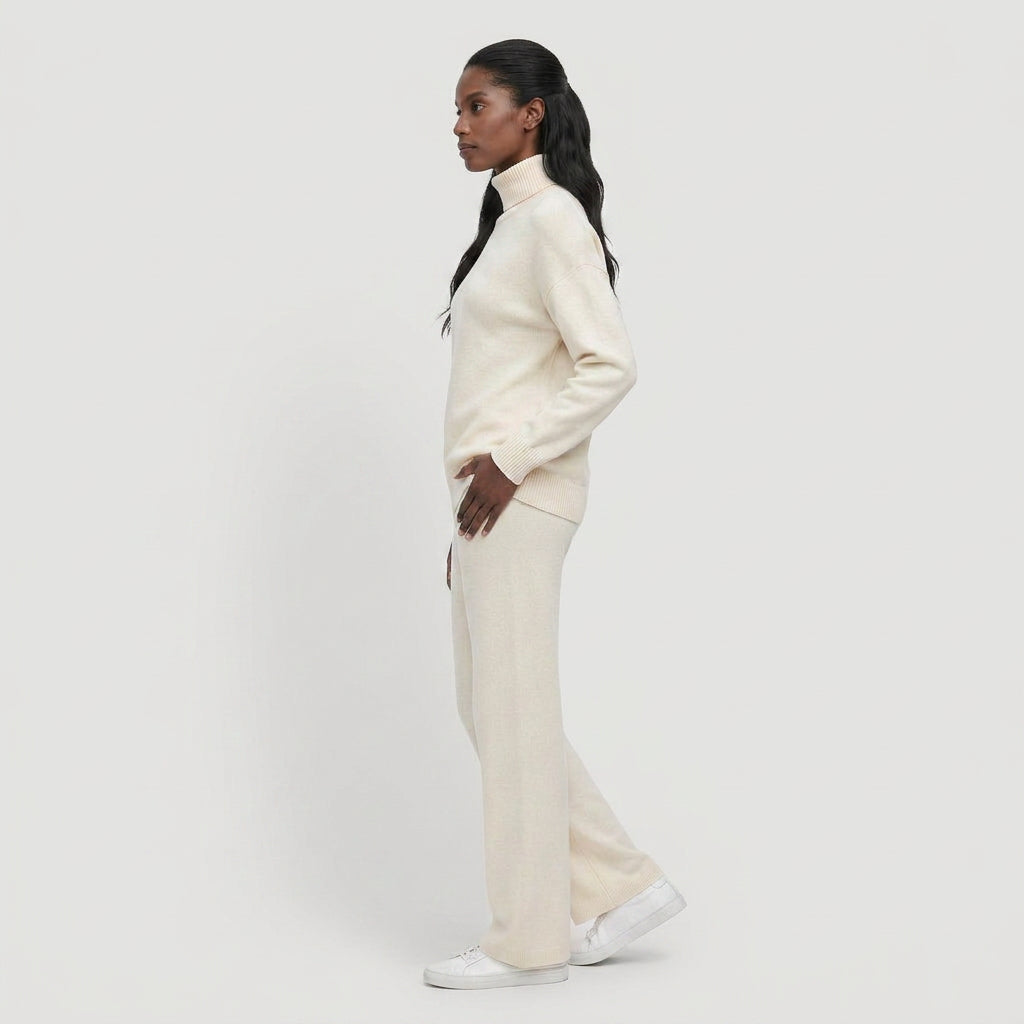 Ensemble Maille Pull Col Roulé et Pantalon Large pour Femme