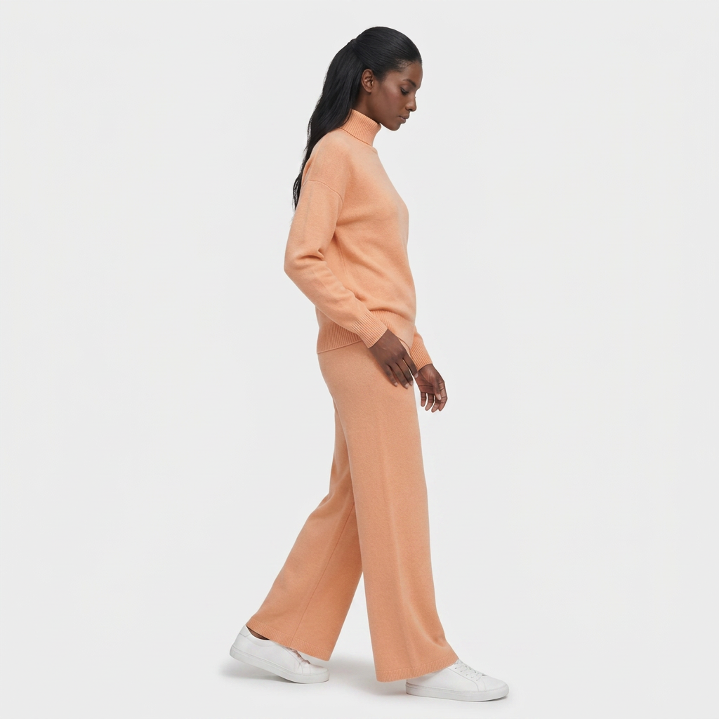 Ensemble Maille Pull Col Roulé et Pantalon Large pour Femme