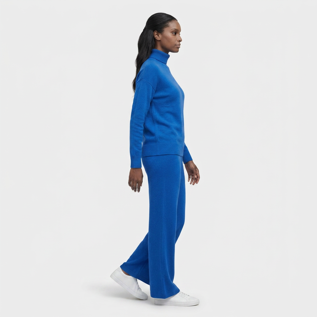 Ensemble Maille Pull Col Roulé et Pantalon Large pour Femme