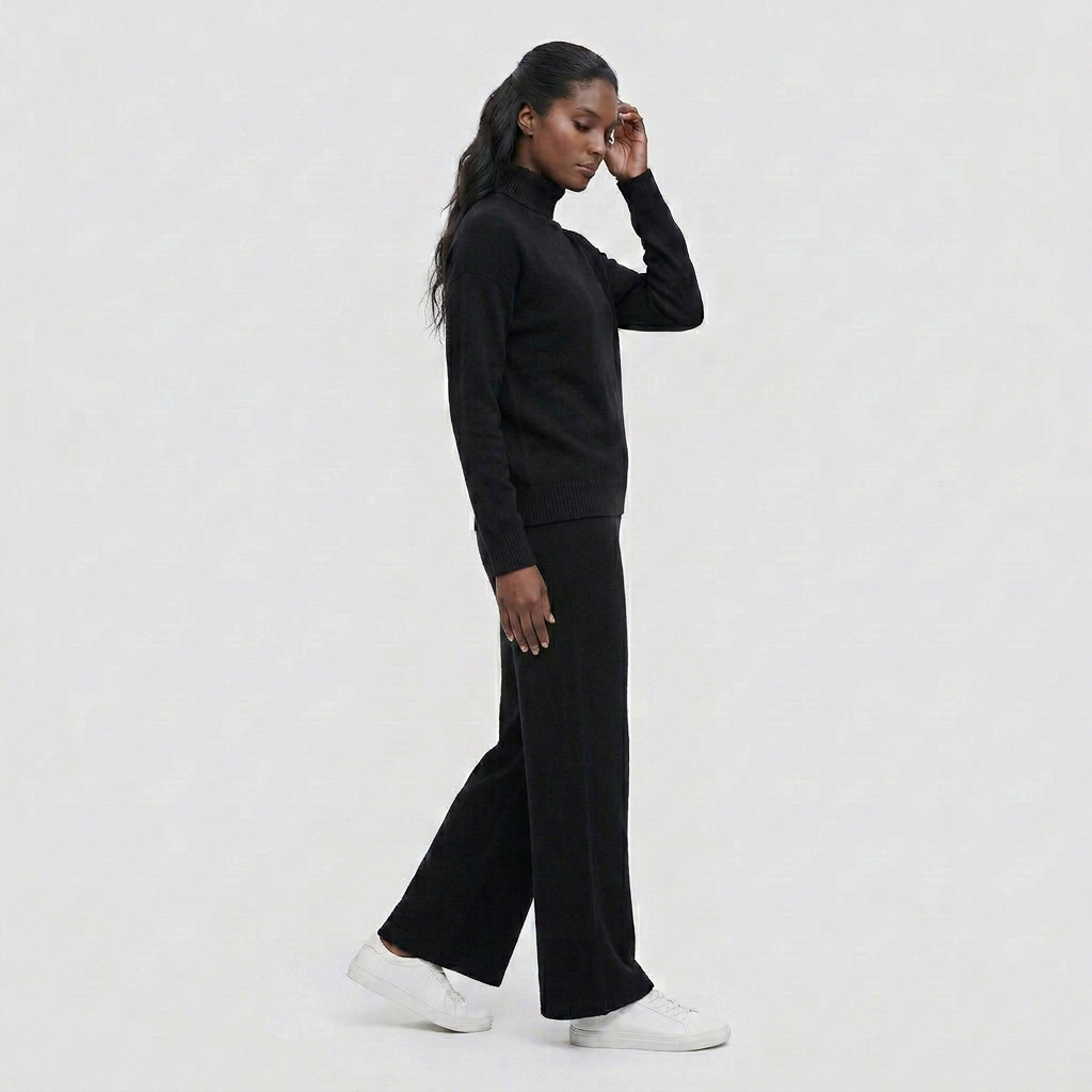 Ensemble Maille Pull Col Roulé et Pantalon Large pour Femme