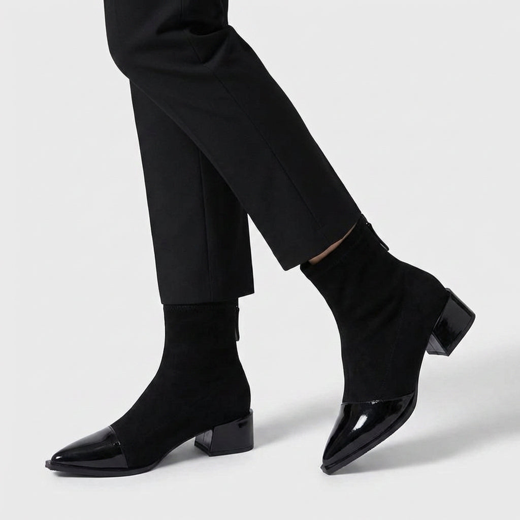 Bottines Daim Bout Pointu Talon Bloc pour Femme