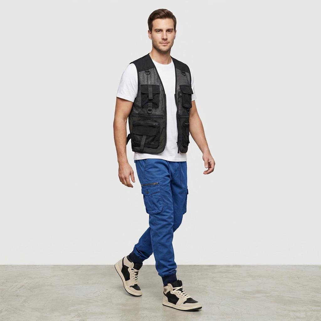 Pantalon Cargo Multi-Poches Chevilles Élastiquées pour Homme