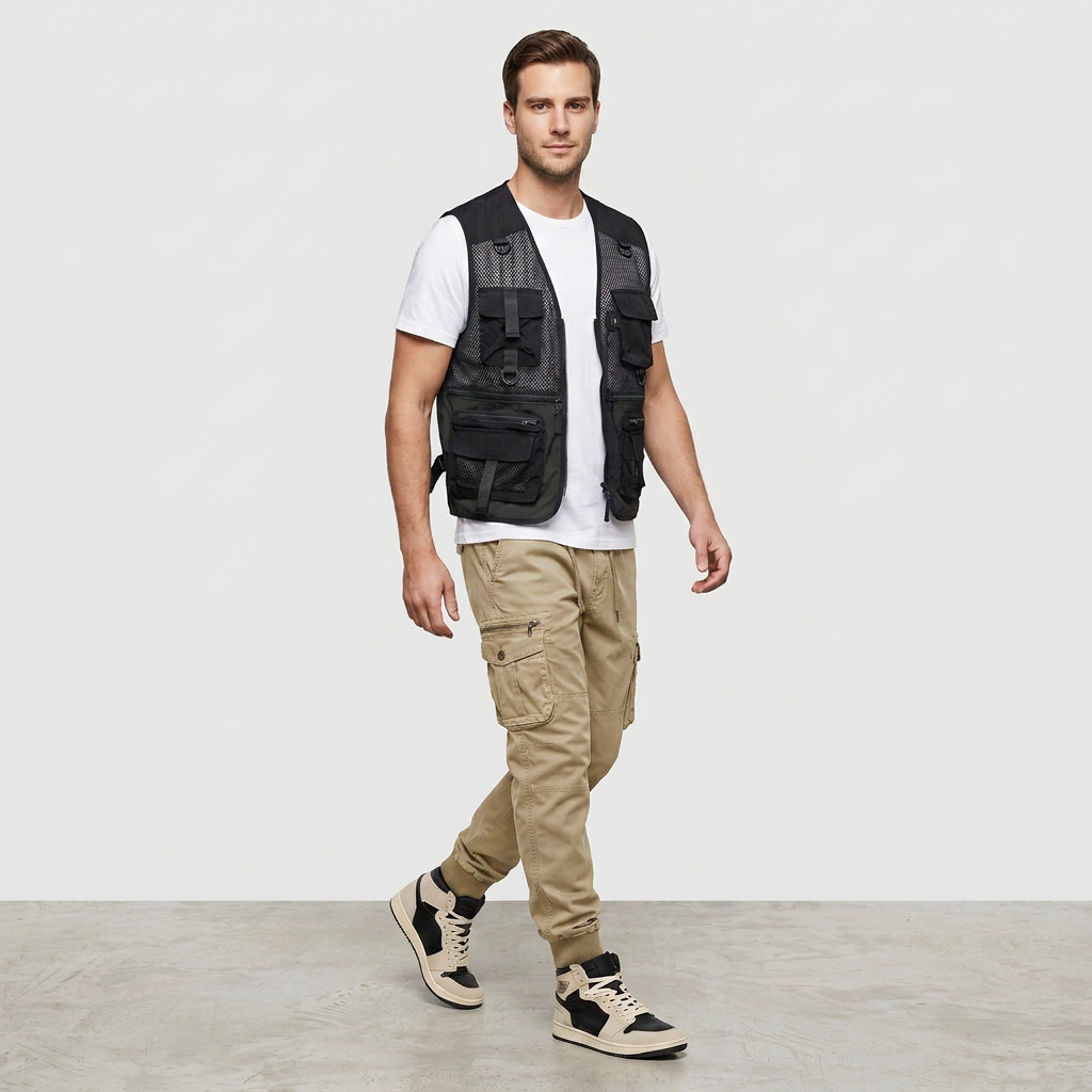 Pantalon Cargo Multi-Poches Chevilles Élastiquées pour Homme