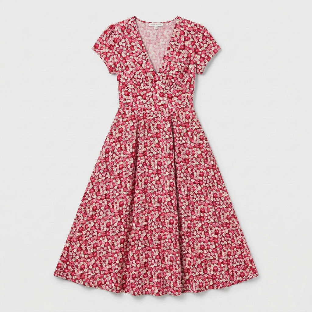 Robe Midi Florale Col V avec Poches pour Femme