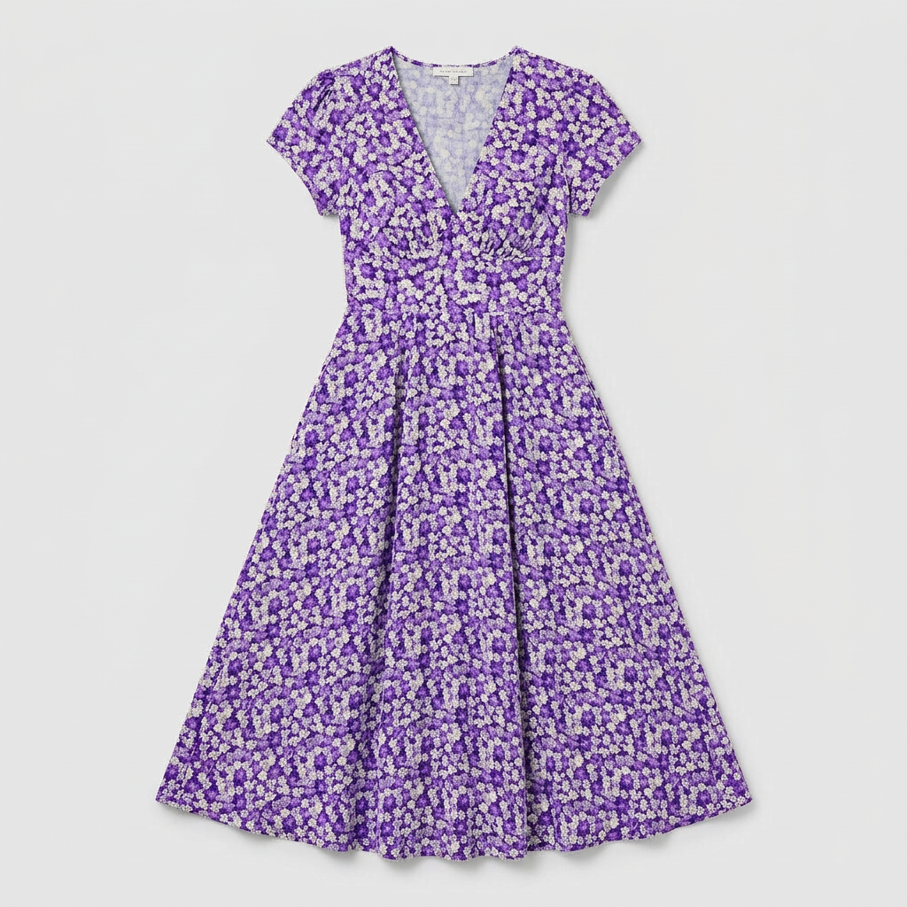 Robe Midi Florale Col V avec Poches pour Femme