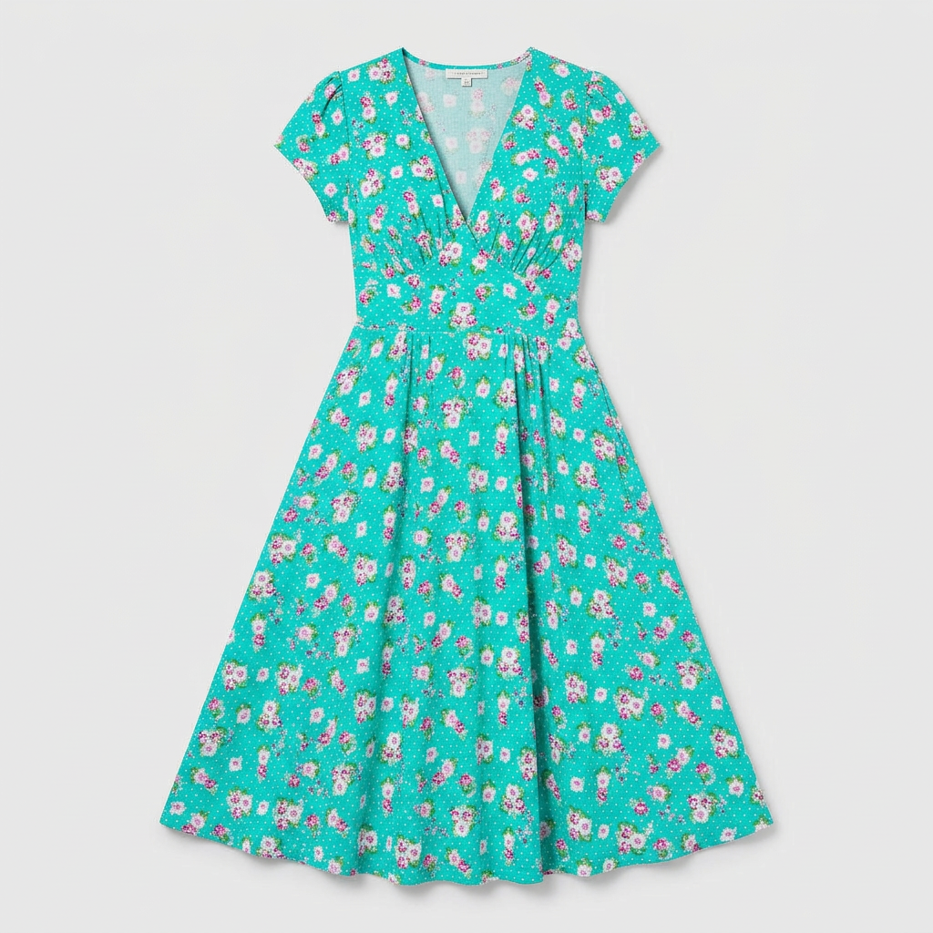 Robe Midi Florale Col V avec Poches pour Femme