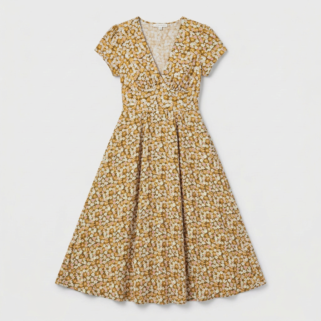 Robe Midi Florale Col V avec Poches pour Femme