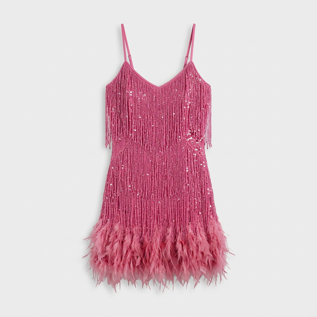 Robe Mini Ornée Plumes Silhouette Sculptée pour Femme