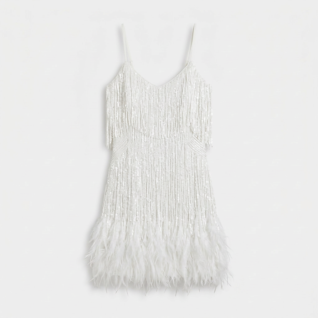 Robe Mini Ornée Plumes Silhouette Sculptée pour Femme