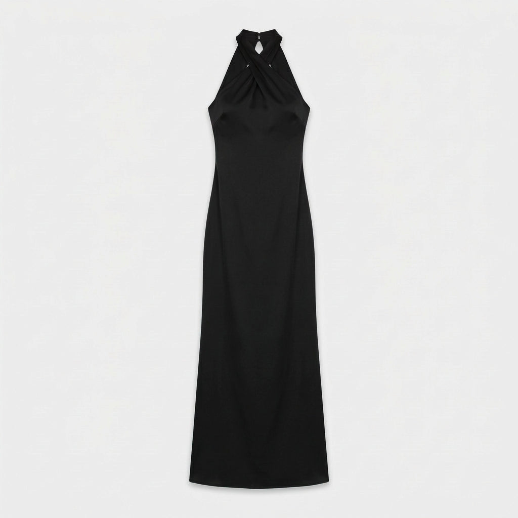 Robe Maxi Dos Nu Coupe Sirène Col Licou pour Femme