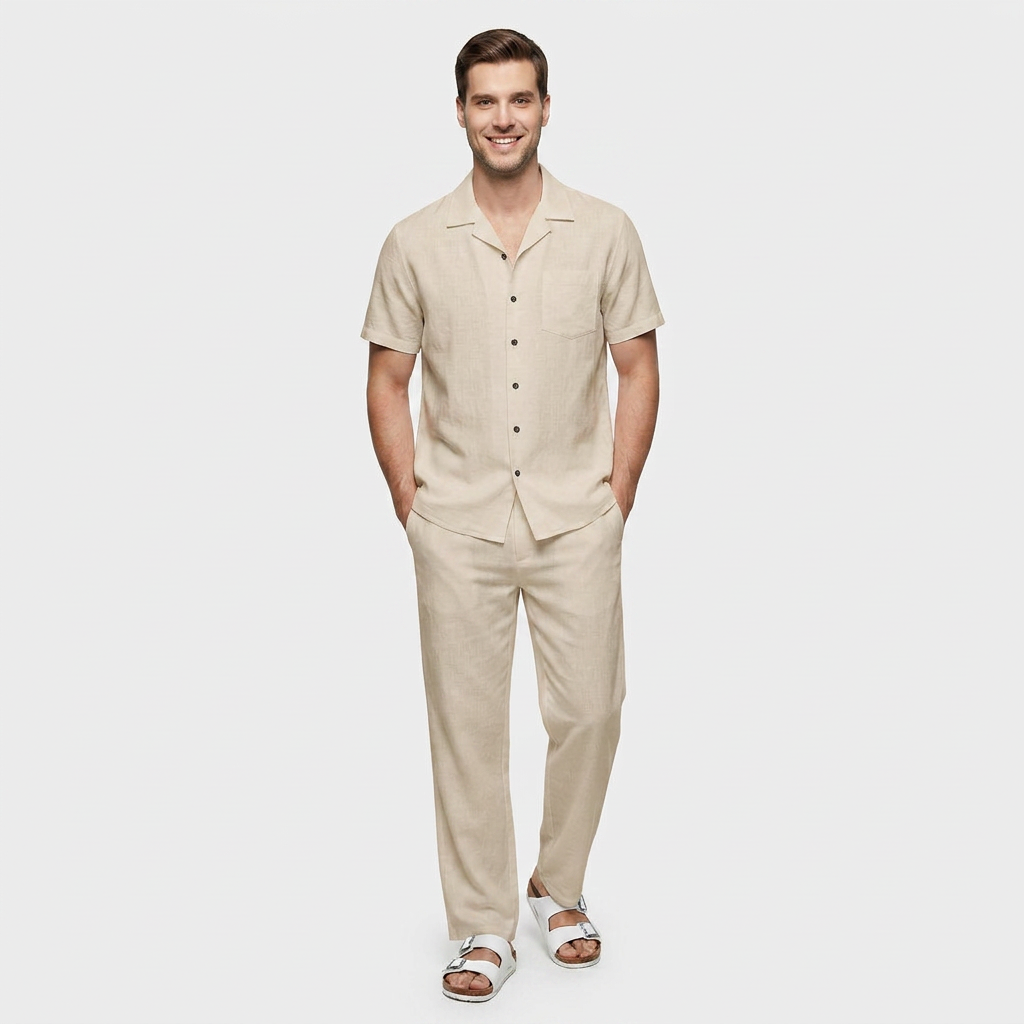 Ensemble Plage Lin Coupe Fluide Pour Homme
