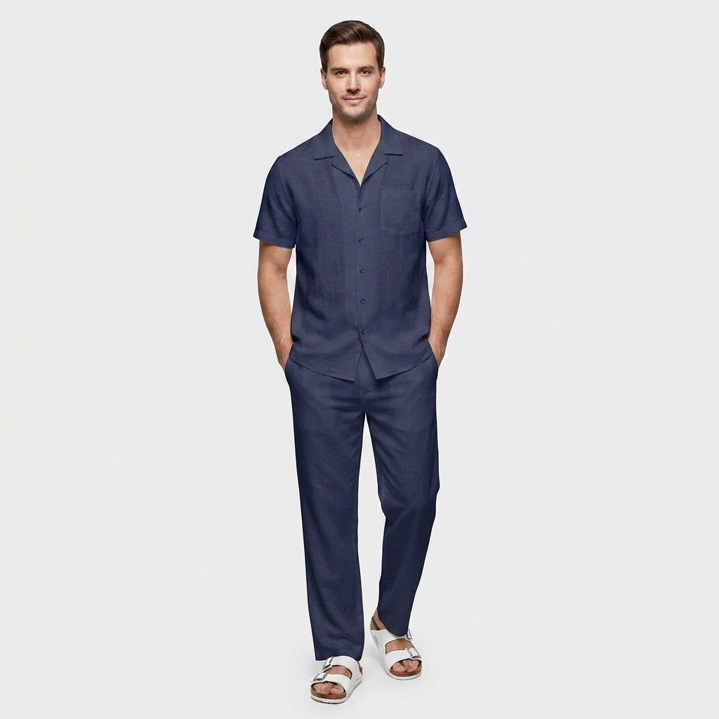 Ensemble Plage Lin Coupe Fluide Pour Homme