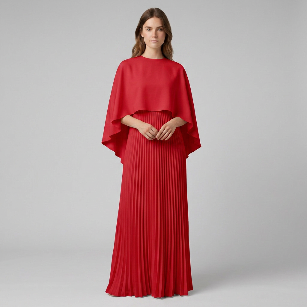 Women's Cape Overlay Pleated Maxi Dress
