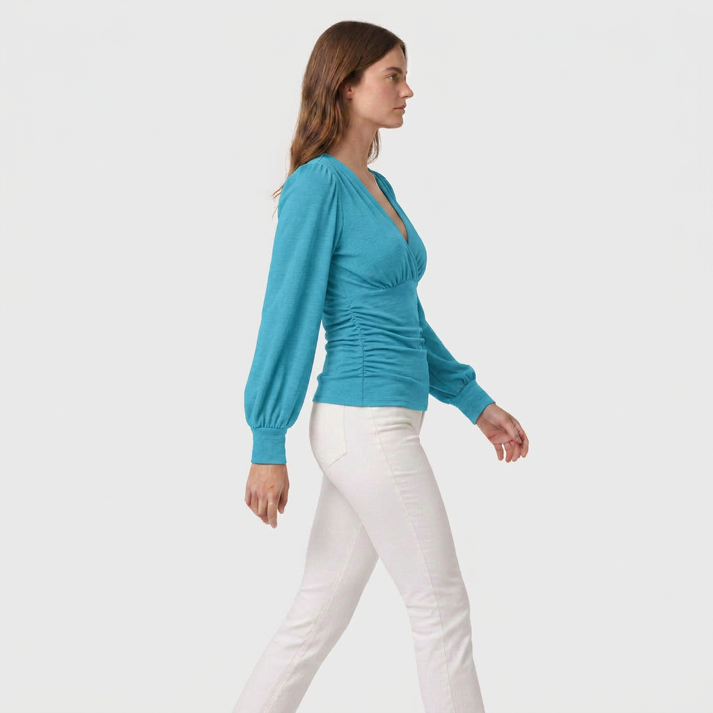 Blouse Col V Profond Taille Froncée pour Femme