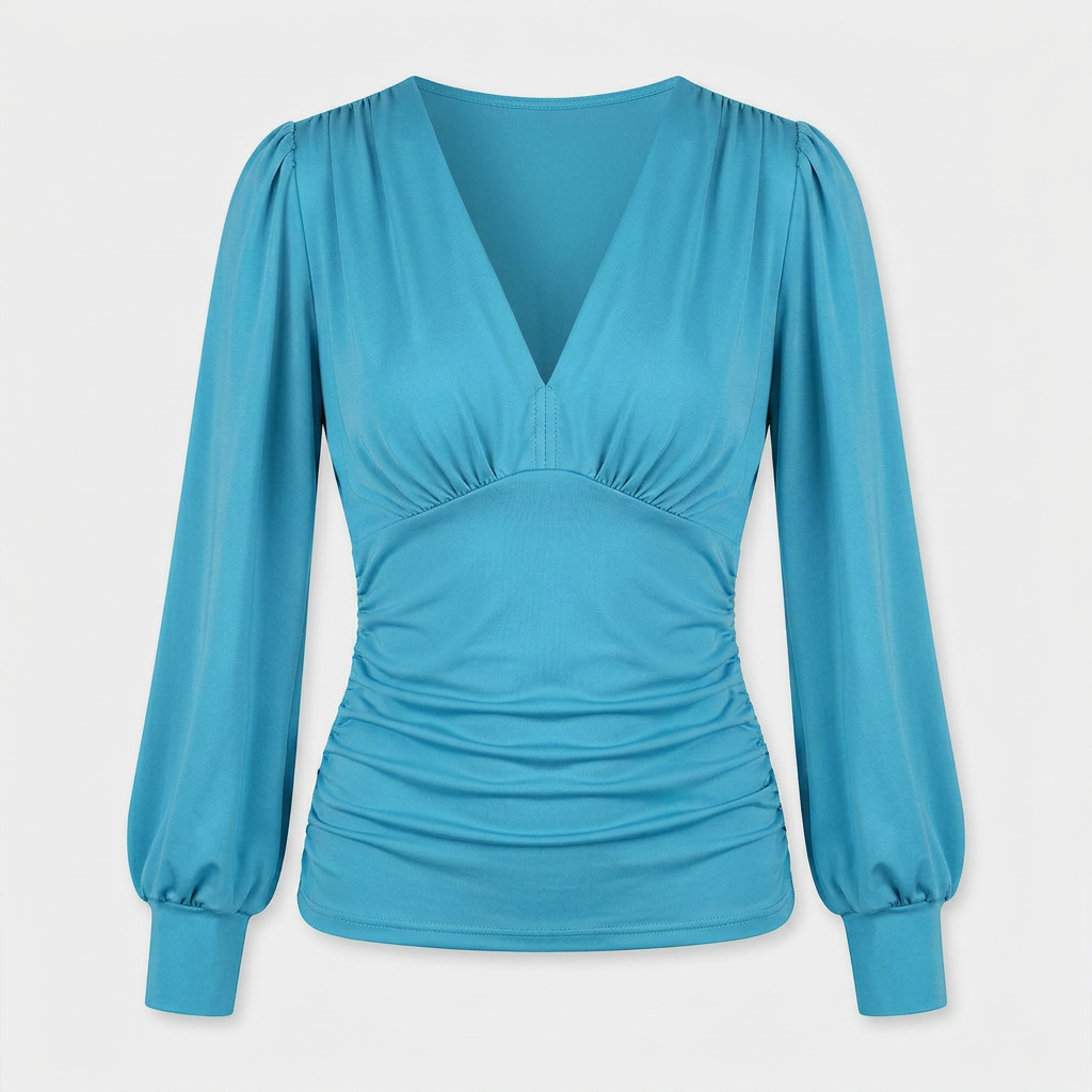 Blouse Col V Profond Taille Froncée pour Femme