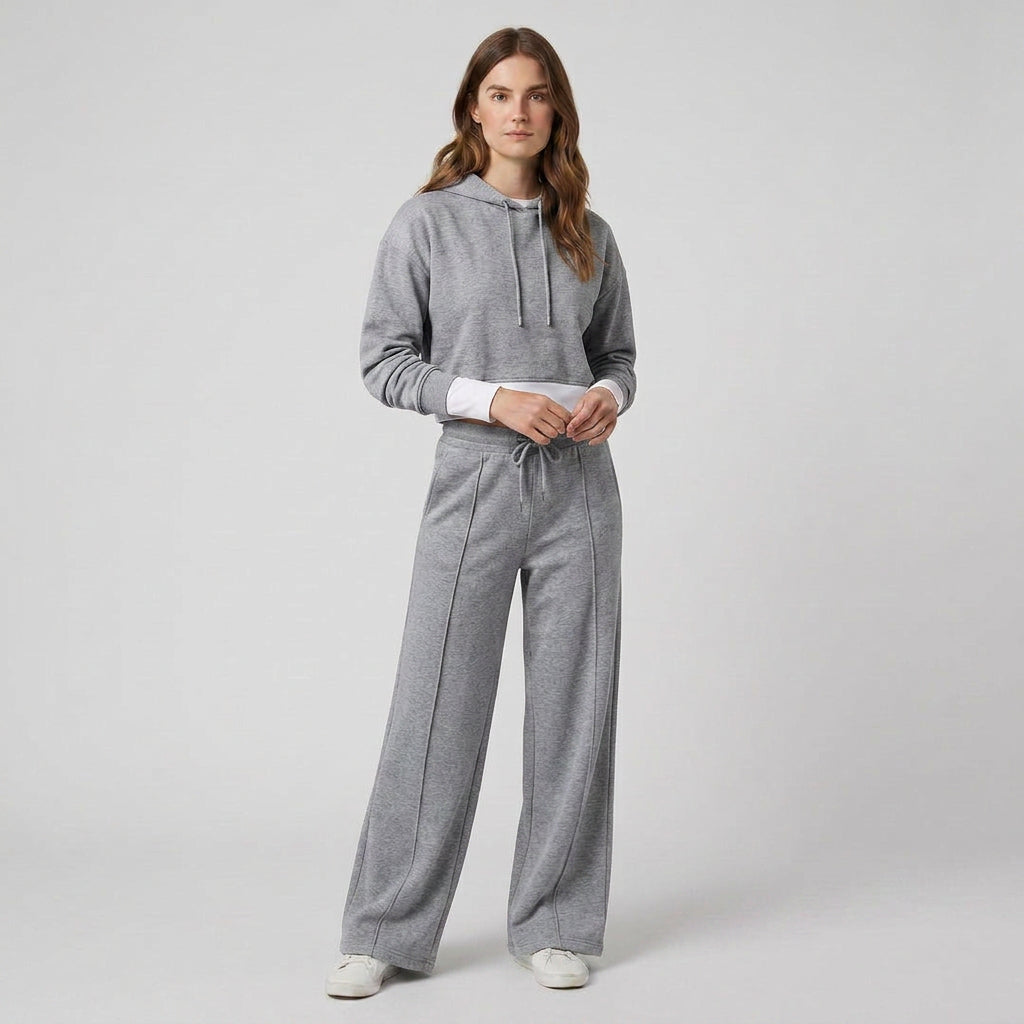 Ensemble Deux Pièces Sweat Capuche Bicolore Pantalon Large pour Femme