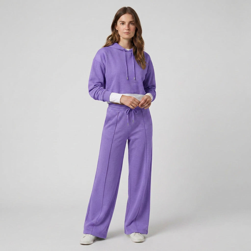Ensemble Deux Pièces Sweat Capuche Bicolore Pantalon Large pour Femme