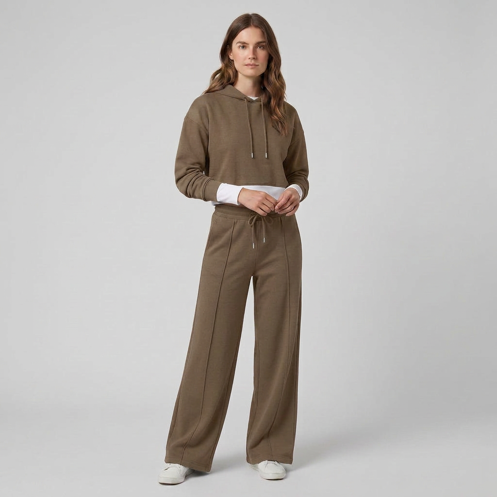 Ensemble Deux Pièces Sweat Capuche Bicolore Pantalon Large pour Femme