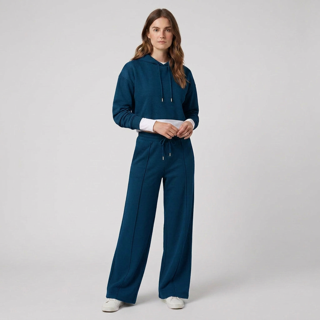 Ensemble Deux Pièces Sweat Capuche Bicolore Pantalon Large pour Femme