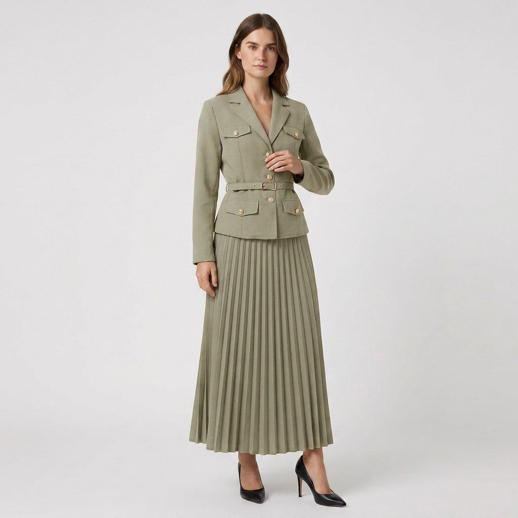 Ensemble Blazer Croisé et Jupe Plissée pour Femme