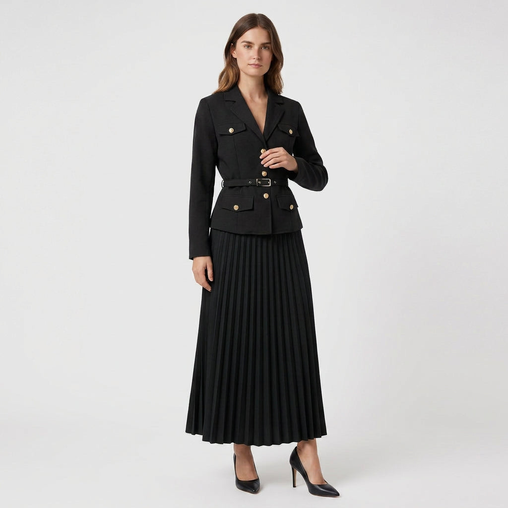 Ensemble Blazer Croisé et Jupe Plissée pour Femme
