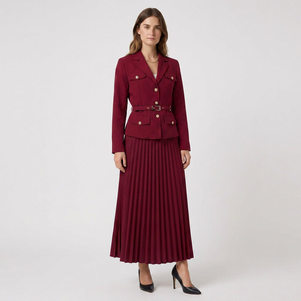 Ensemble Blazer Croisé et Jupe Plissée pour Femme