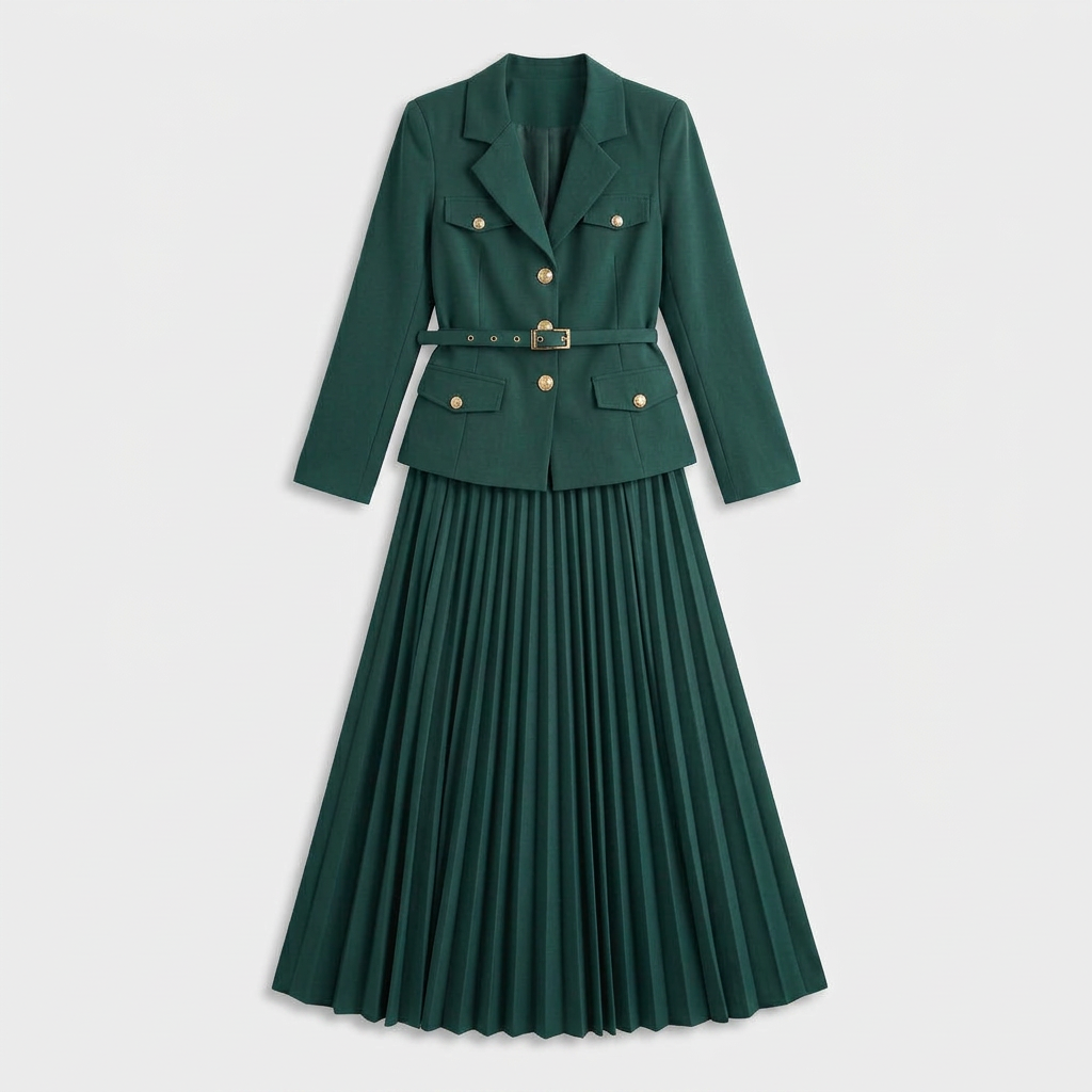 Ensemble Blazer Croisé et Jupe Plissée pour Femme