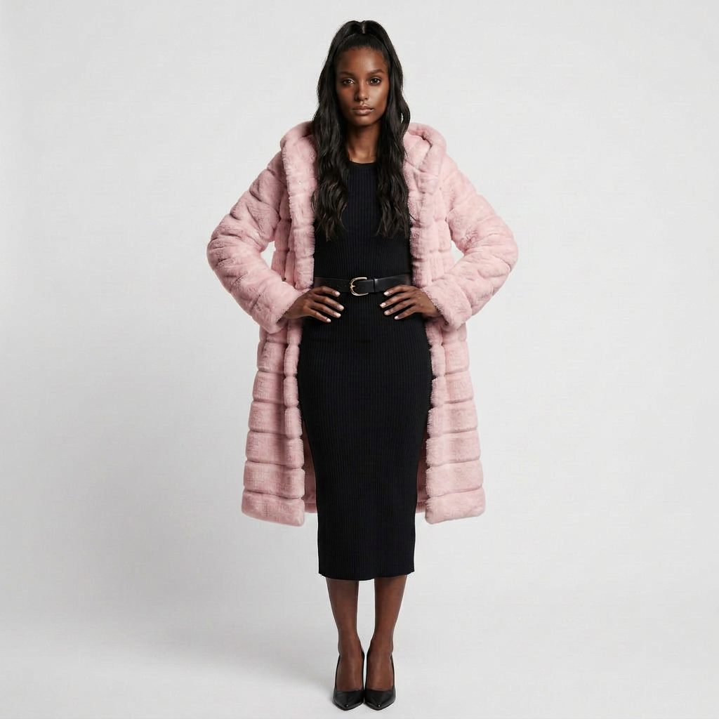 Manteau Fausse Fourrure Boutonné Coupe Élégante pour Femme