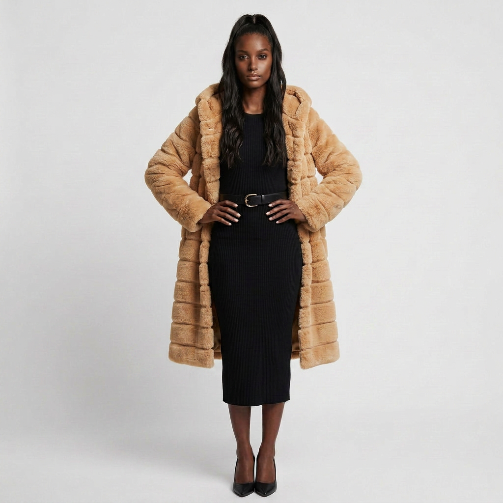 Manteau Fausse Fourrure Boutonné Coupe Élégante pour Femme