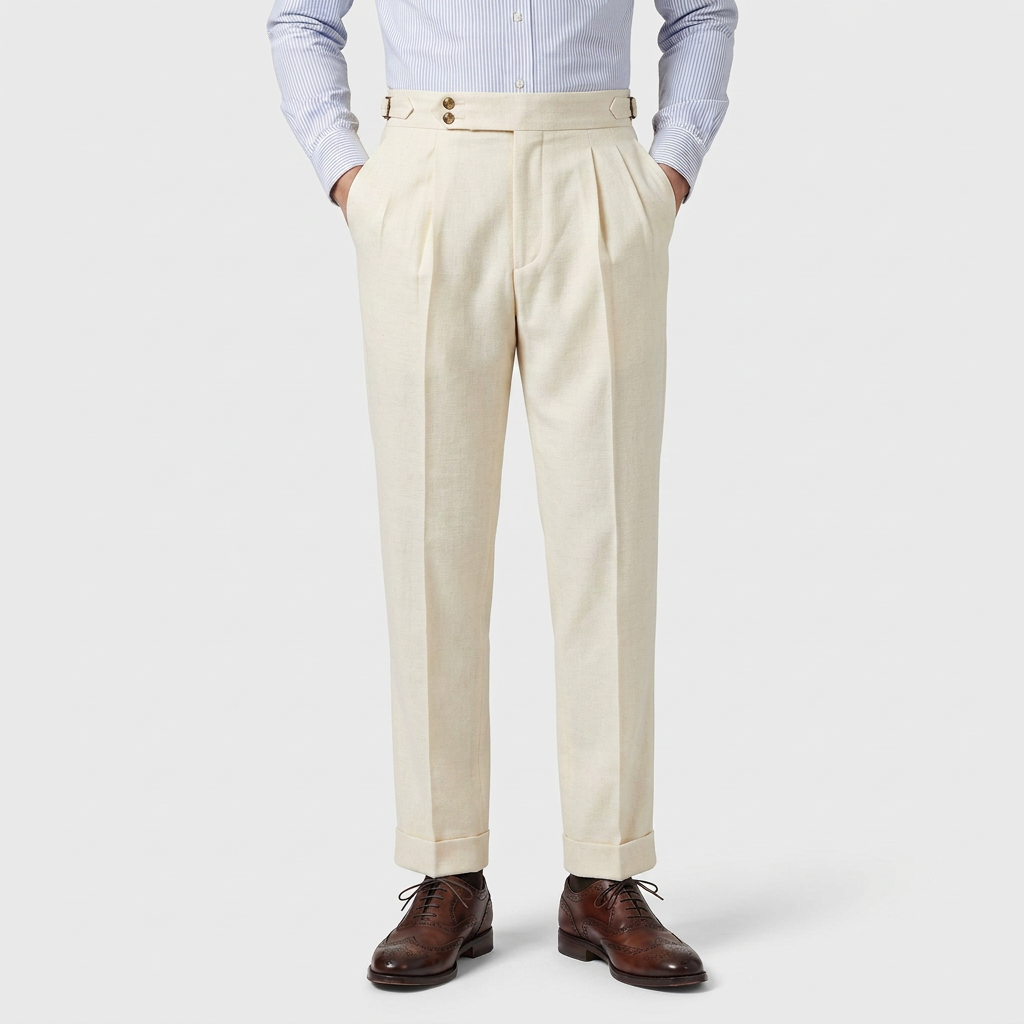 Pantalon Taille Haute Boucle Latérale Coupe Ajustée pour Homme