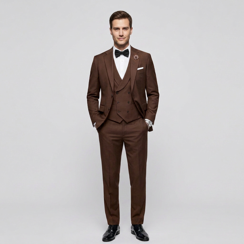 Costume Trois Pièces Blazer Simple Boutonnage Gilet Croisé pour Homme