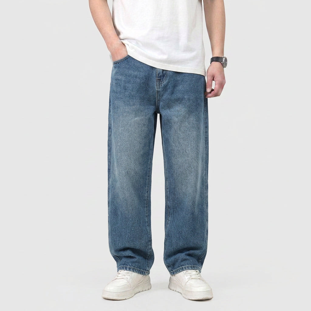 Men's High Waist Straight Leg Wide Denim Jeans