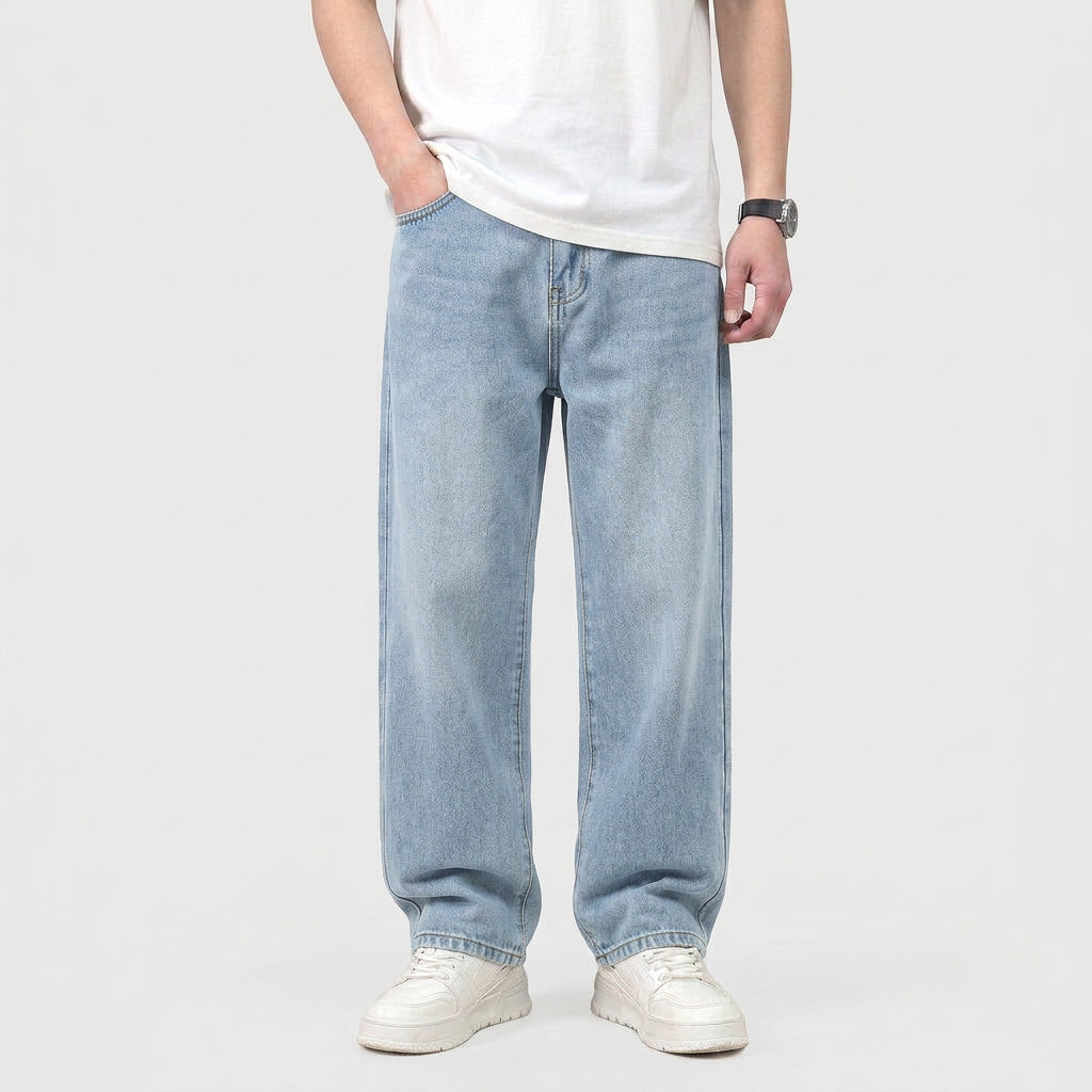 Jean Denim Large Taille Haute Jambe Droite pour Homme