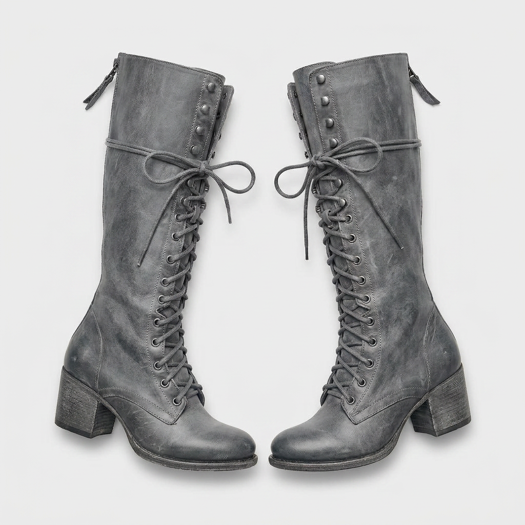 Bottes Hautes Lacées Talon Bloc pour Femme