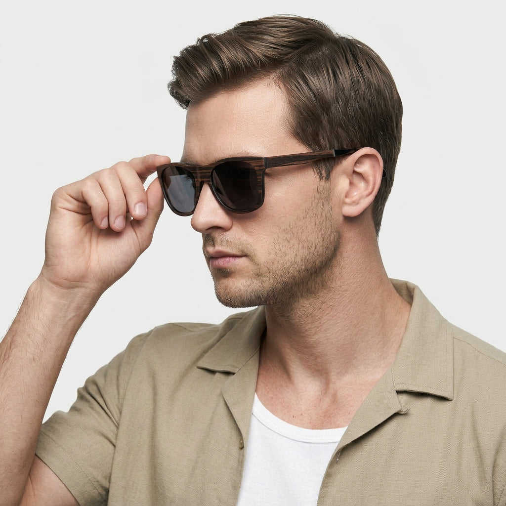 Lunettes Carrées Monture Bois Naturel pour Homme