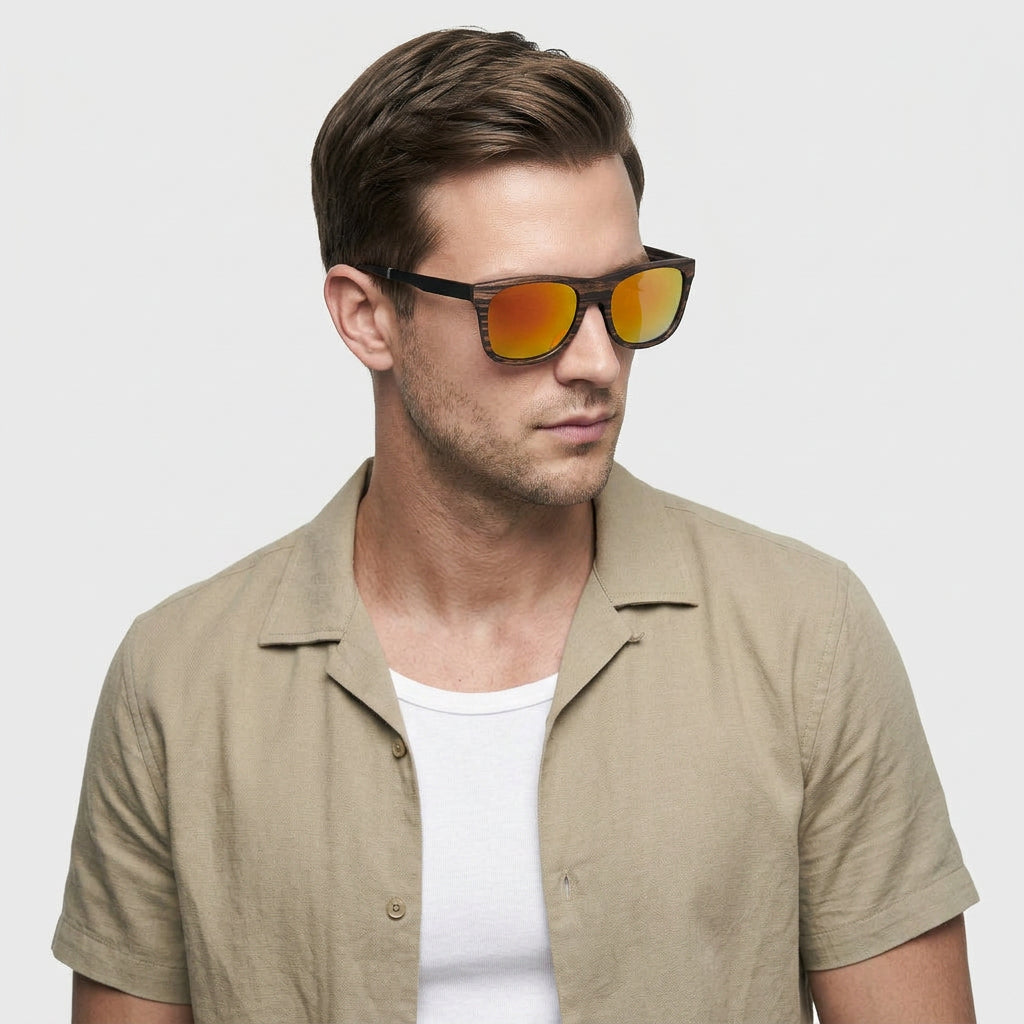 Lunettes Carrées Monture Bois Naturel pour Homme