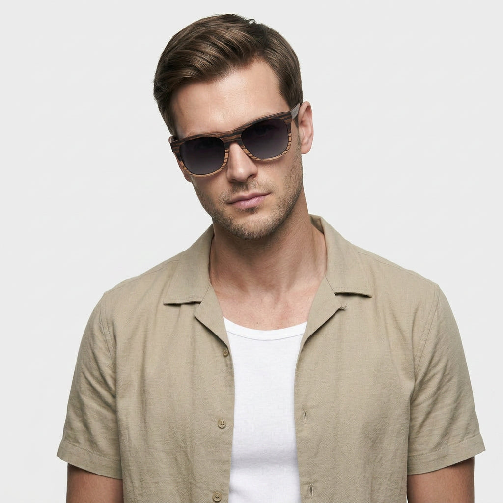 Lunettes Carrées Monture Bois Naturel pour Homme