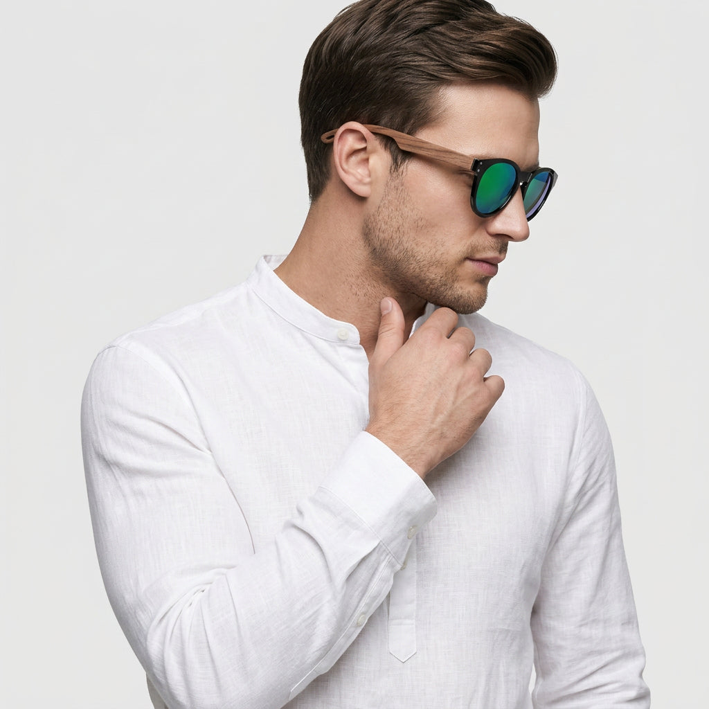 Lunettes Monture Bois Naturel Verres Teintés pour Homme