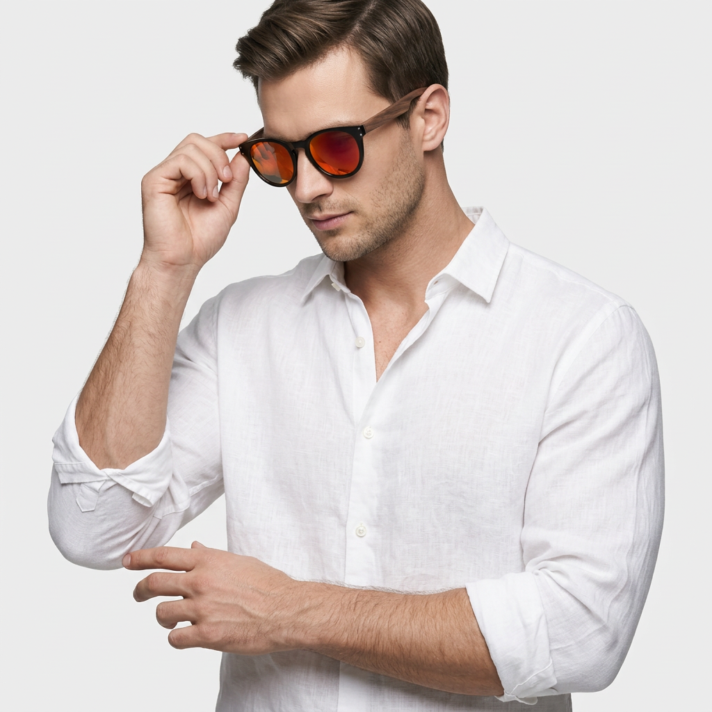Lunettes Monture Bois Naturel Verres Teintés pour Homme