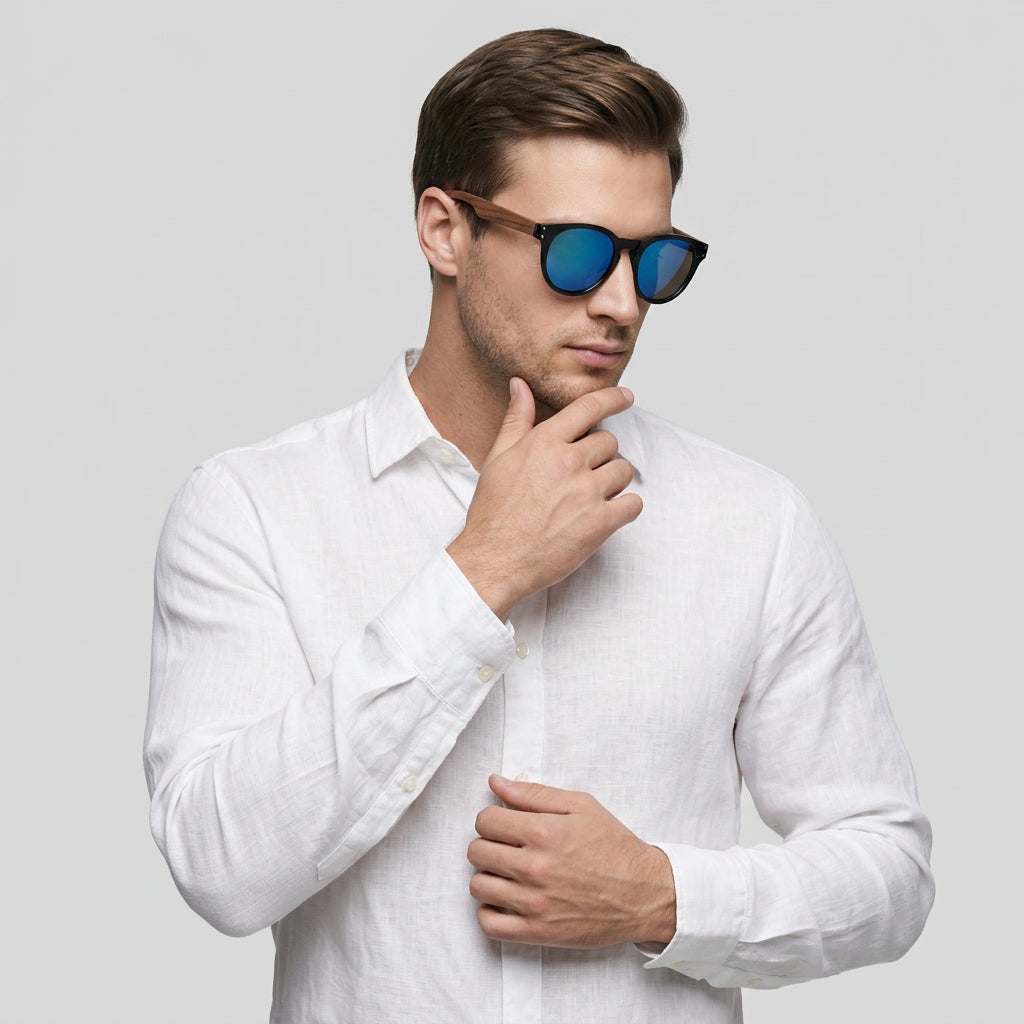 Lunettes Monture Bois Naturel Verres Teintés pour Homme